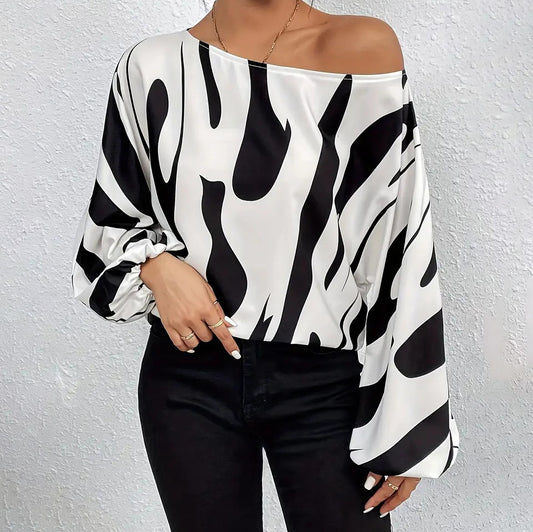Women Fashion Casual Geometric Print Blouse