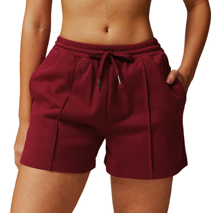 Pantalones cortos deportivos casuales de cintura alta con bolsillo para mujer