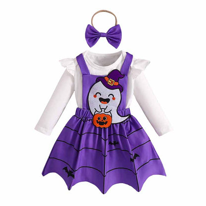 Conjunto de mameluco y vestido de manga larga para niñas pequeñas