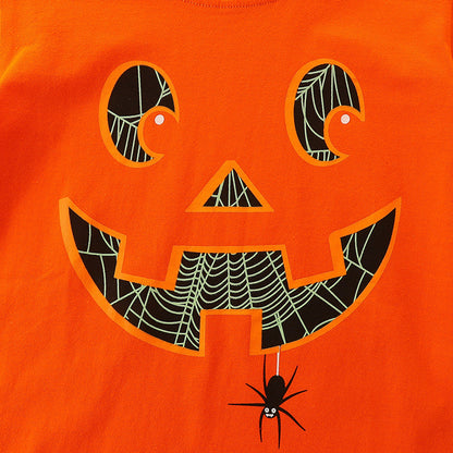 T-shirt à manches longues en coton imprimé citrouille pour enfants, garçons et filles