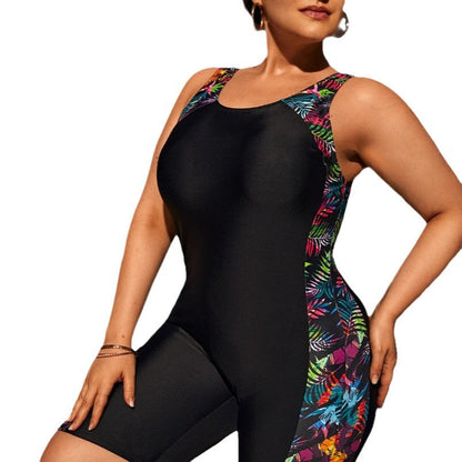 Traje de baño deportivo de una pieza sin mangas con costuras estampadas a la moda para mujer, talla grande