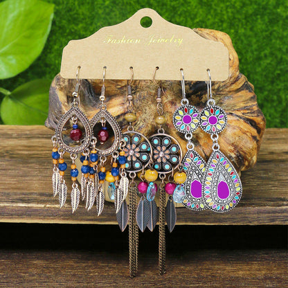 Conjunto de pendientes con borlas creativas retro de estilo étnico bohemio