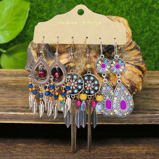 Conjunto de pendientes con borlas creativas retro de estilo étnico bohemio