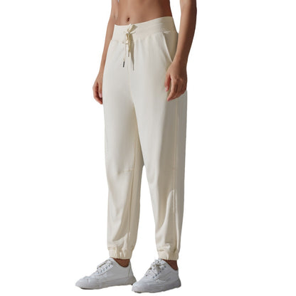 Pantalones casuales de color sólido con cordón para mujer