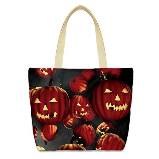 Women Fashion Halloween Pumpkin Canvas Tote Bag