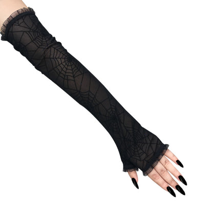 Gothic Women Halloween Punk Spider Web Mesh Gloves