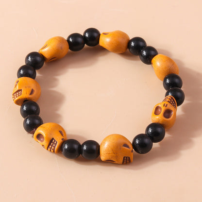 Pulsera de cuentas de calabaza y calavera divertida de Halloween para mujer, juego de 3 piezas
