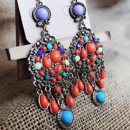 Boucles d'oreilles pendantes multicolores style bohème rétro pour femme