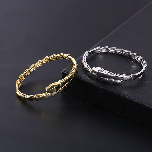 Women Fashion Solid Color Electroplated Snake Bone Bracelet Copper Stylish Jewelry
