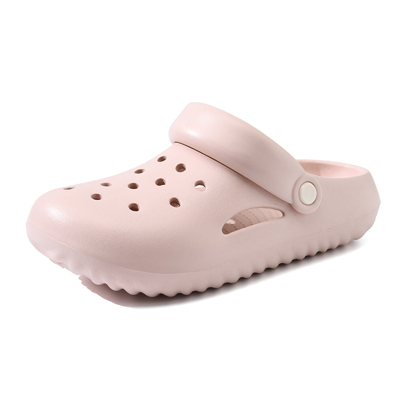 Zapatillas de suela gruesa con agujeros para mujer, informales, de color liso, a la moda