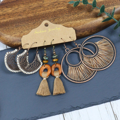 Conjunto de pendientes con borlas creativas retro de estilo étnico bohemio