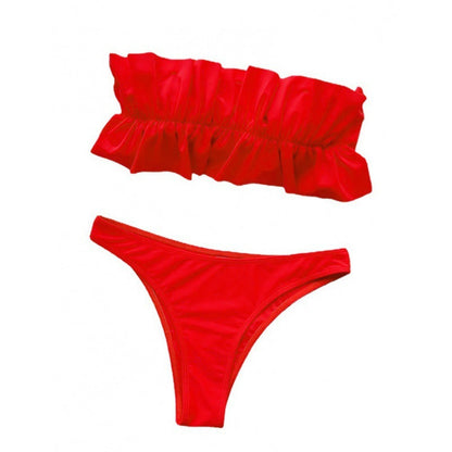 Sexy Women Summer Vacation Ruffled Tube Top Bikini