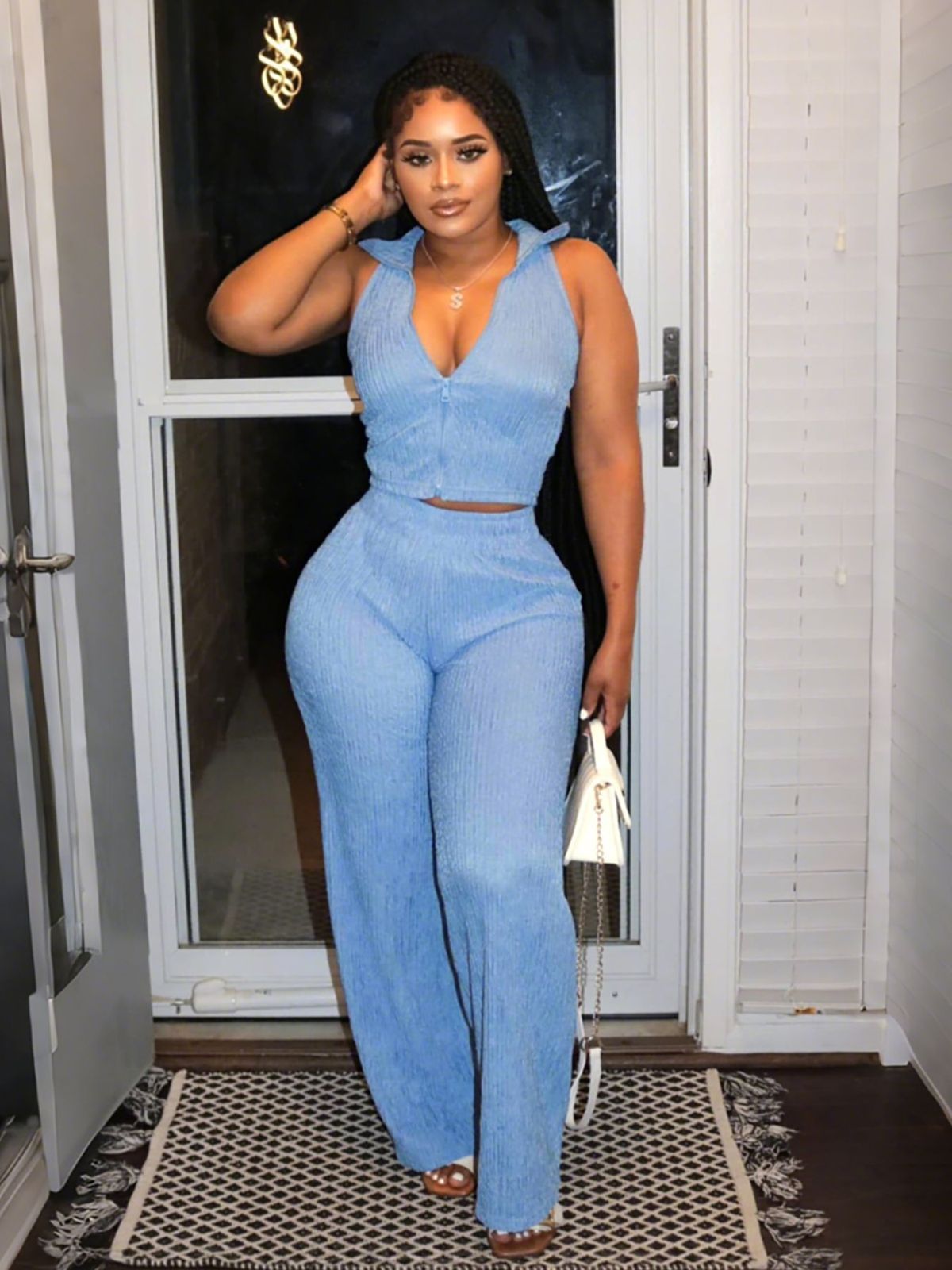 Women Fashion Casual Solid Color Sleeveless Top and Pants Set