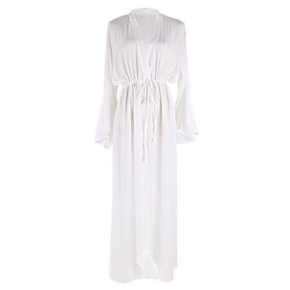 Vestido playero informal de manga larga para mujer, de color liso y para vacaciones