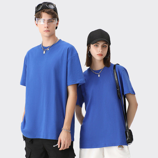 Camiseta informal de manga corta con cuello redondo y color liso para hombre y mujer