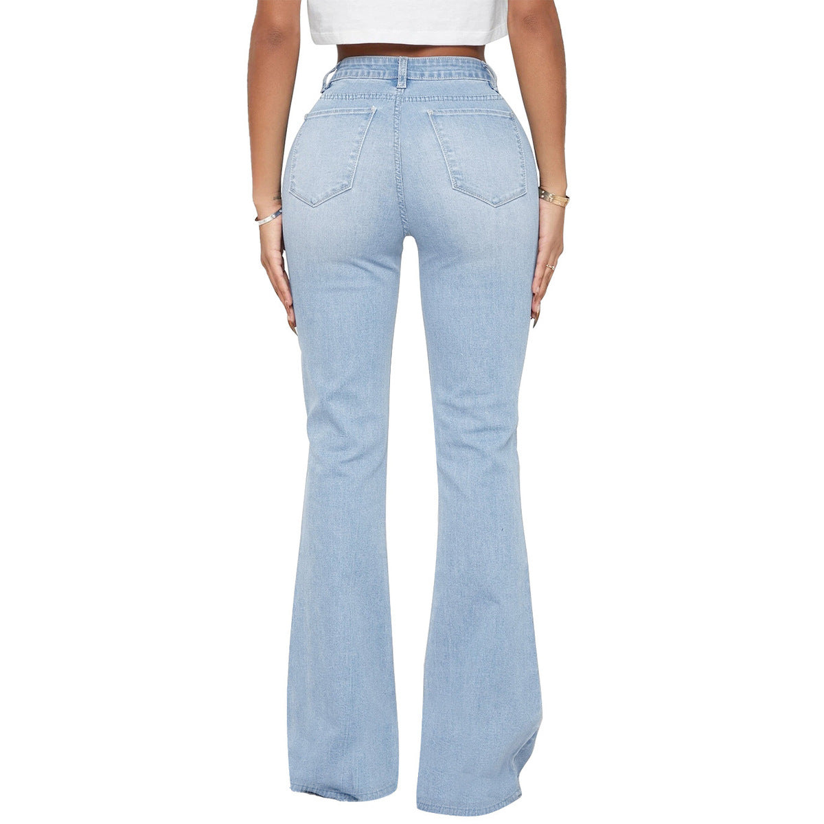 Women Fashion Casual High-Waist Micro-Flared Jeans