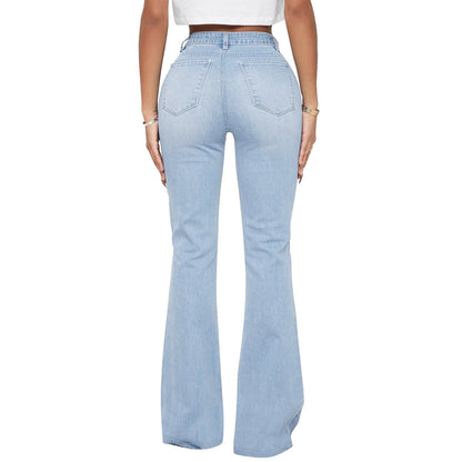 Women Fashion Casual High-Waist Micro-Flared Jeans