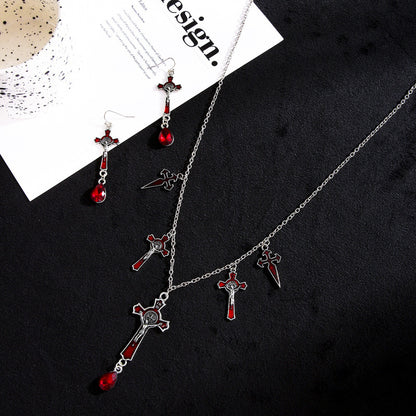 Conjunto de joyas de cruz de murciélago gótica oscura para mujer de Halloween