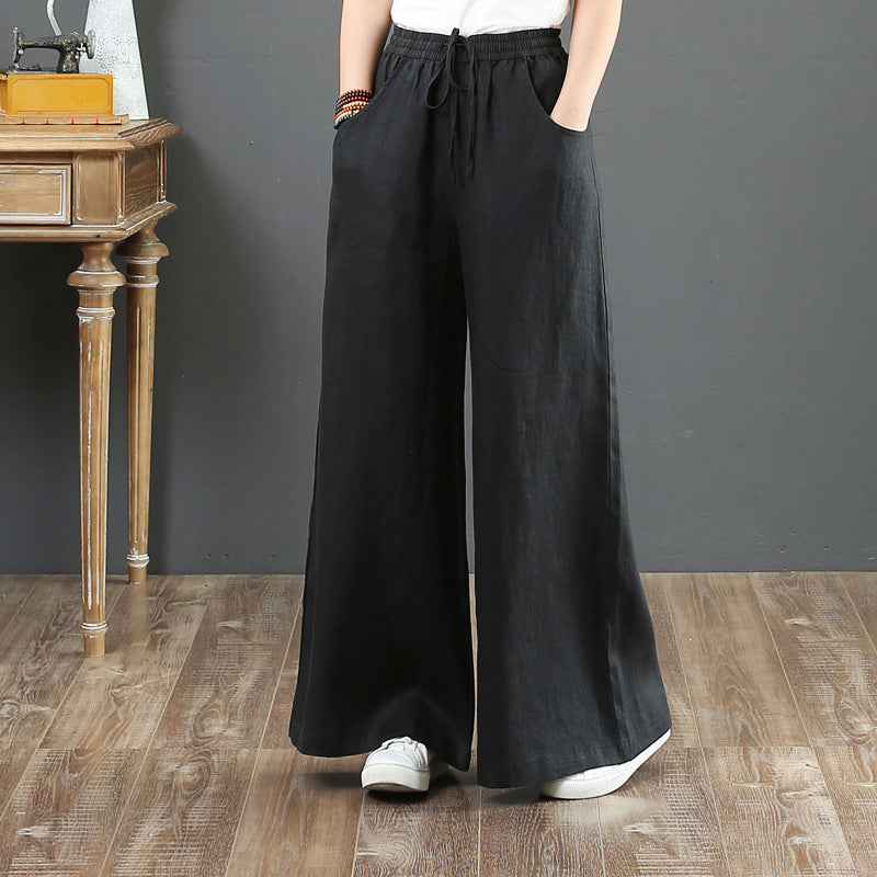 Women Fashion Casual Solid Color Cotton Linen Pants