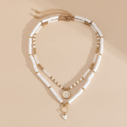 Bohemian Heart Crescent Beads Double-Layer Necklace Set