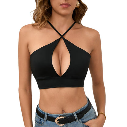 Women Sexy Hollow Solid Color Cropped Camisole Made of Milk Fiber