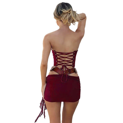 Conjunto de cuero PU de color sólido sexy a la moda para mujer
