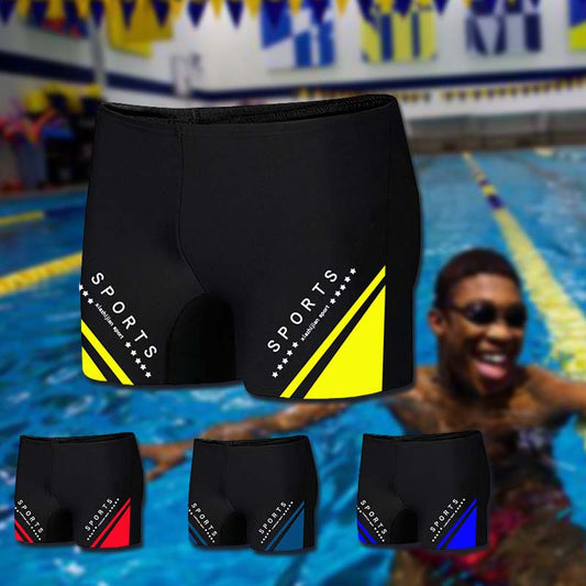 Traje de baño de ángulo plano con estampado de letras y colores a juego para hombre