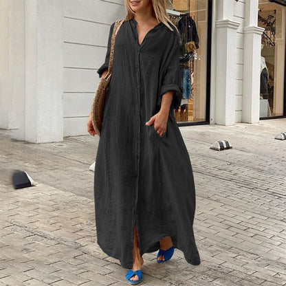 Vestido largo informal de color liso con bolsillos para mujer