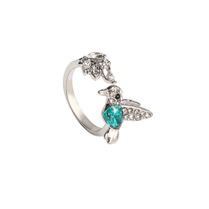 Anillo ajustable de colibrí con circonita verde para mujer - Elegante joya animal