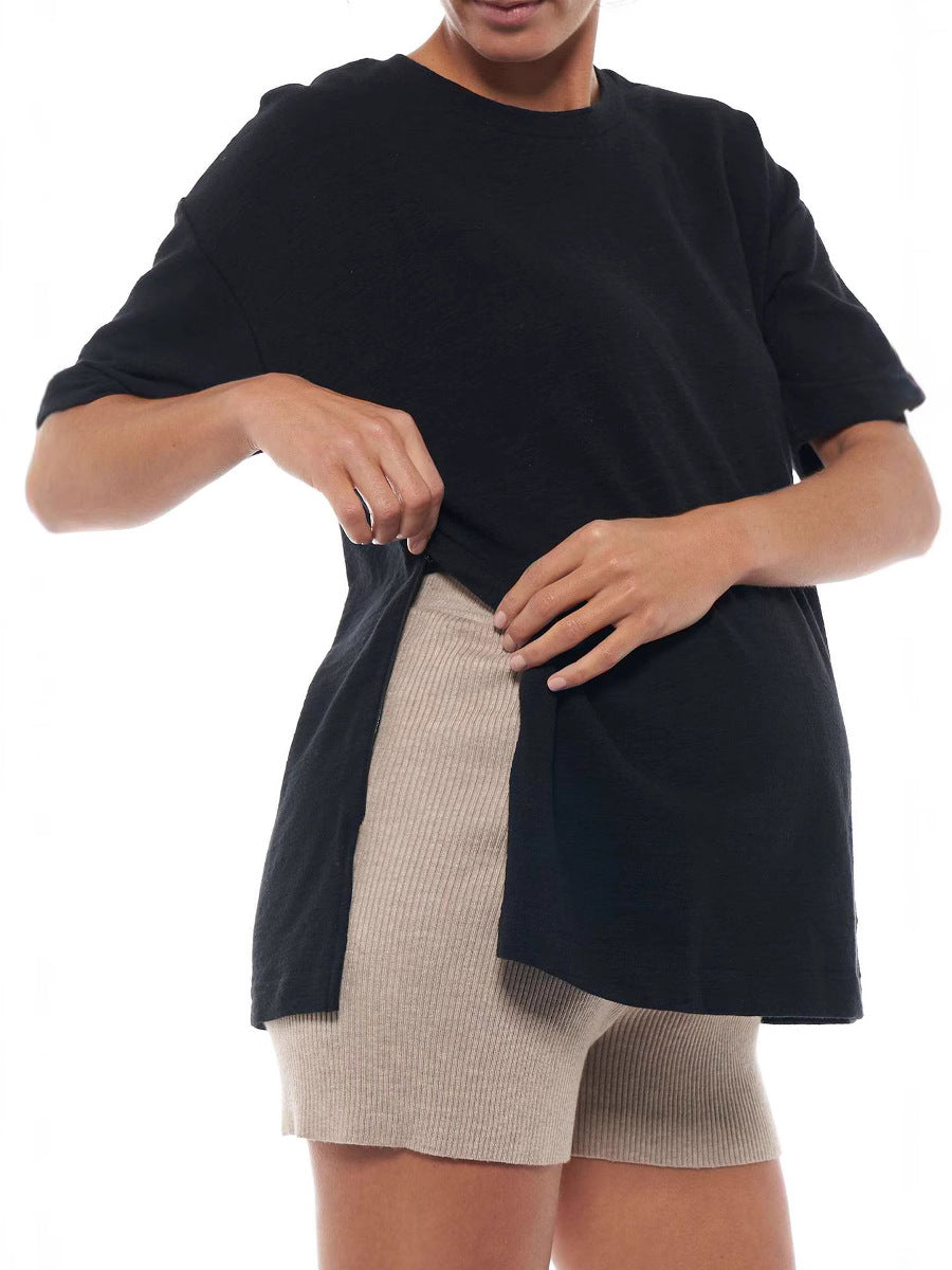 Women Nursing Clothes Zipper Short Sleeve Maternity T-Shirt