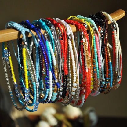 Pulsera bohemia multicolor de tres capas con cuentas, hecha a mano