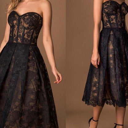 Robe de soirée mi-longue élégante en dentelle florale pour femme