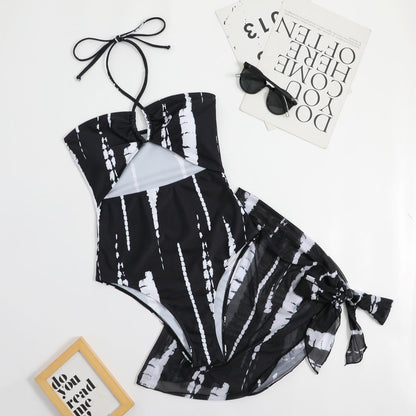 Traje de baño de una pieza con estampado tie-dye sexy para mujer