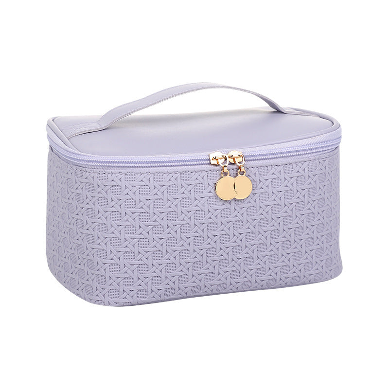 Bolsa de cosméticos sencilla de cuero de color sólido