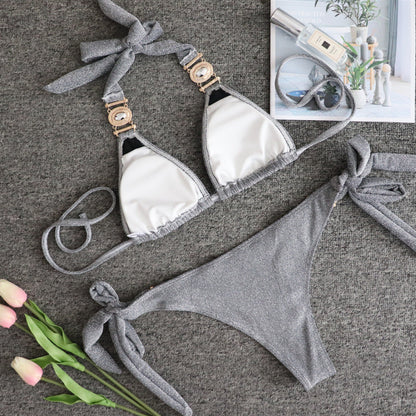 Bikini sexy con tirantes de diamantes de imitación brillantes para mujer
