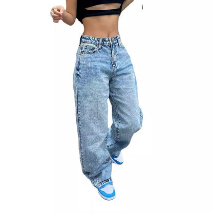 Jean slim décontracté pour femme, taille haute et jambe droite
