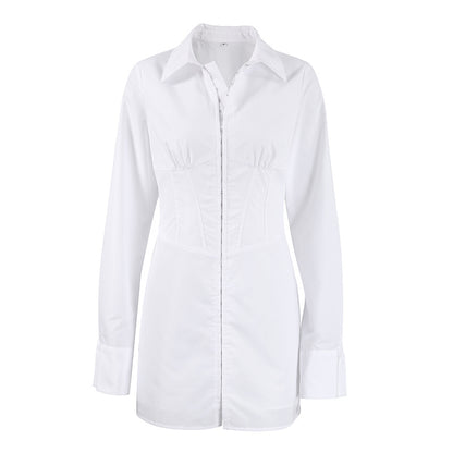 Vestido camisero informal para mujer con mangas largas y cintura alta