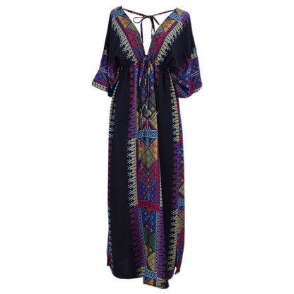 Vestido playero bohemio informal con escote en V profundo para mujer