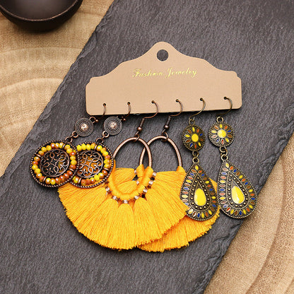 Conjunto de pendientes con borlas creativas retro de estilo étnico bohemio