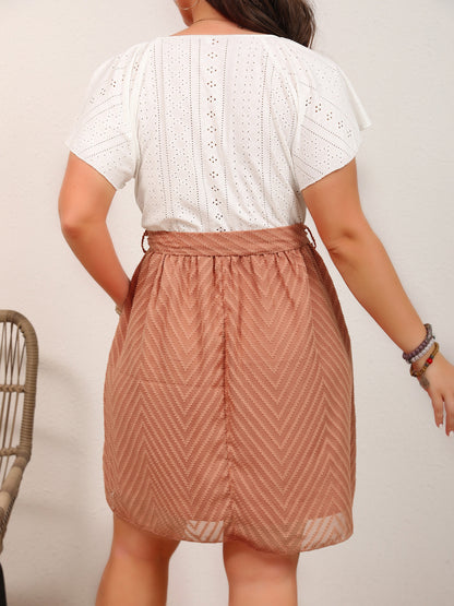 Women Fashion Casual Plus Size Jacquard Stitching Short Sleeve Dress