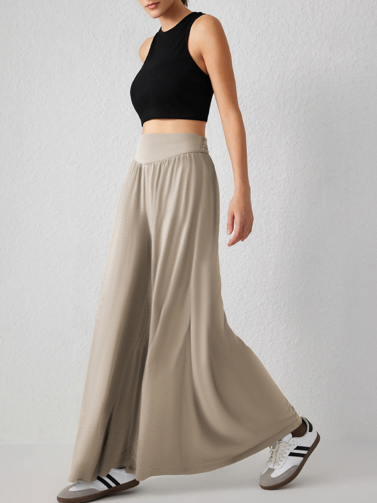 Pantalones anchos de cintura alta informales de moda para mujer