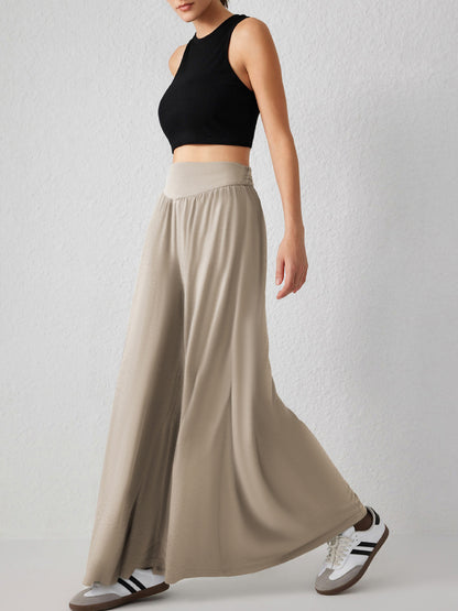 Pantalones anchos de cintura alta informales de moda para mujer