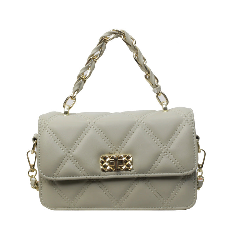 Bolso de hombro cuadrado con cadena de celosía de diamantes, estilo urbano, material de PU