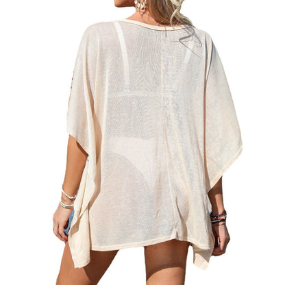 Vestido playero informal de manga corta con estampado para mujer