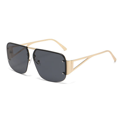Lunettes de soleil à demi-monture en métal pour femmes, protection UV, simples et tendance