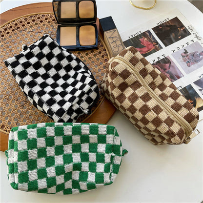 Bolsa de cosméticos de punto con cuadros coreanos en colores contrastantes