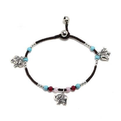 Bohemian Elephant Pendant Hand Woven Bracelet