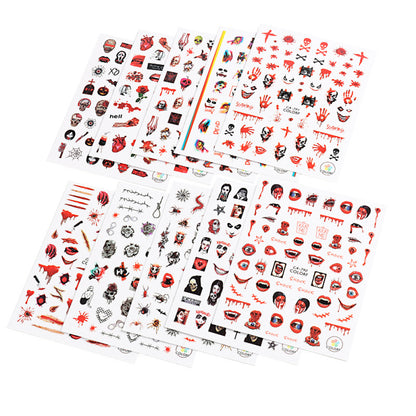 Autocollants adhésifs pour ongles Motif tête de mort et sorcière rouge pour Halloween