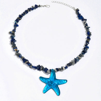 Bohemian Natural Gravel Beaded Starfish Sea Necklace
