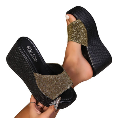 Chaussons compensés à talons super hauts pailletés grande taille